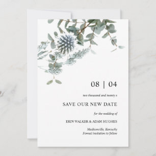 Dusty Blue Floral Thistle Wedding Postponement Save The Date