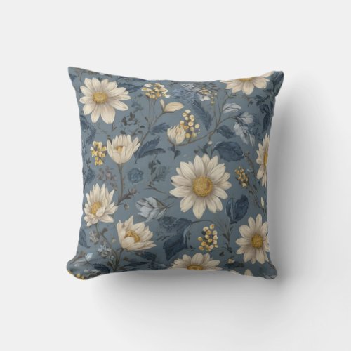 Dusty Blue  Floral Throw Pillow 