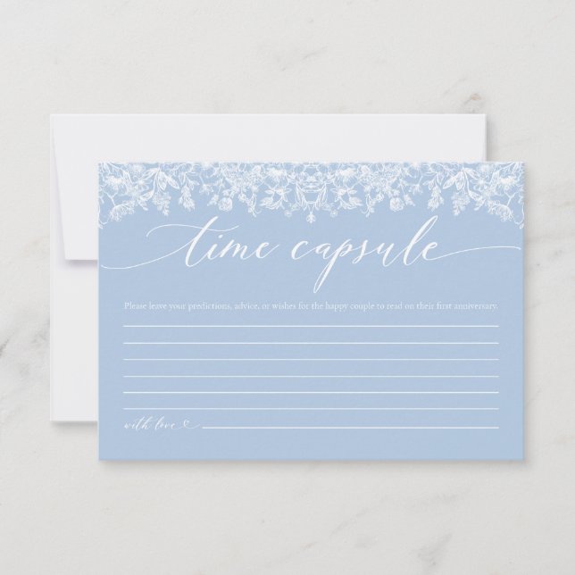 Dusty Blue Floral Time Capsule Bridal Shower Card (Front)