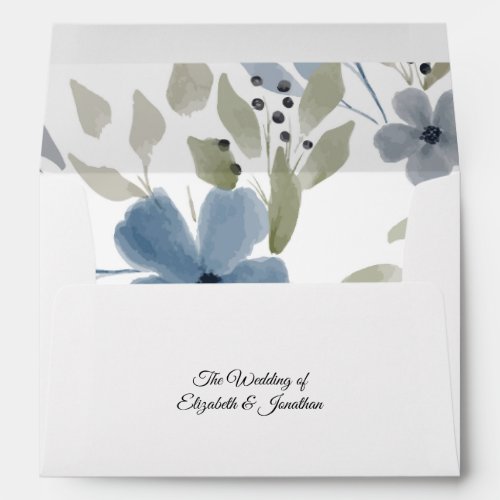 Dusty Blue Floral Unique Modern Elegant Wedding Envelope