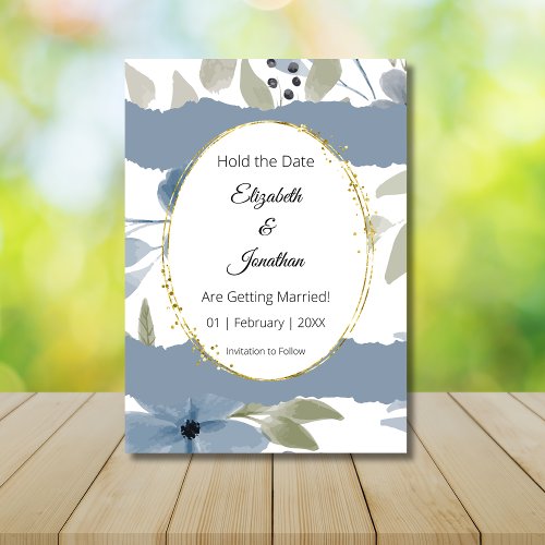 Dusty Blue Floral Unique Ripped Paper Wedding Save The Date