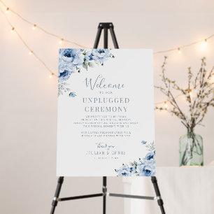 dusty blue floral unplugged ceremony sign