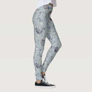 Dusty Blue Floral Vine Leggings
