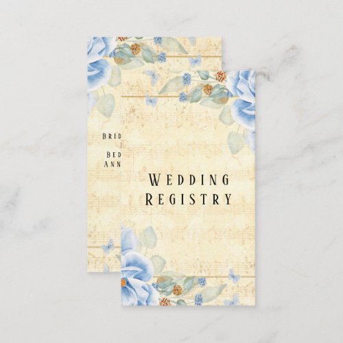 Dusty Blue Floral Vintage Music Wedding Registry Enclosure Card