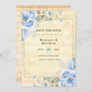 Dusty Blue Floral Vintage Musical Save The Date Invitation at Zazzle