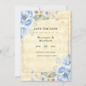 Dusty Blue Floral Vintage Musical Save The Date Invitation (Front)