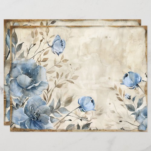 Dusty Blue Floral Vintage Scrapbook Paper