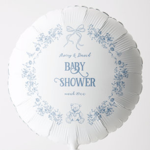 Dusty Blue Floral Vintage Teddy Bear Baby Shower Balloon