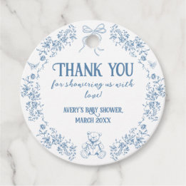 Dusty Blue Floral Vintage Teddy Bear Baby Shower Favor Tags