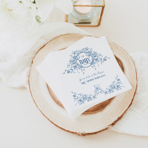Dusty Blue Floral Vintage Teddy Bear Baby Shower Napkins
