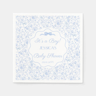 Dusty Blue Floral Vintage Teddy Bear Baby Shower Napkins