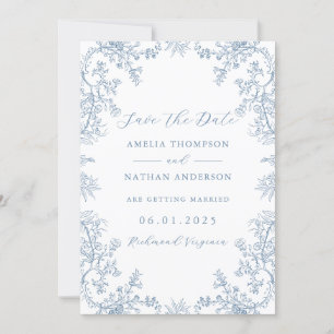 Dusty Blue Floral Vintage Wedding Save The Date