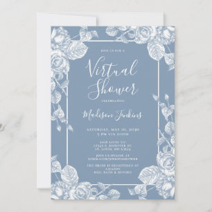Dusty Blue Floral Virtual Bridal Shower Invitation