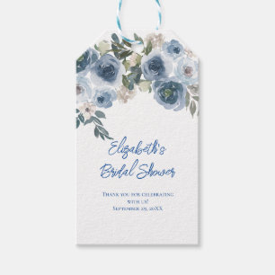 Dusty Blue Floral Watercolor Bridal Shower Favor Gift Tags