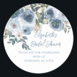Dusty Blue Floral Watercolor Bridal Shower Favors Classic Round Sticker<br><div class="desc">Blue and white floral watercolor bridal shower favor stickers.  Available in round or square sizes.</div>