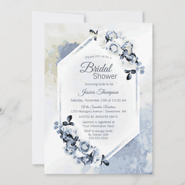Dusty Blue Floral Watercolor Bridal Shower Invitation (Front)