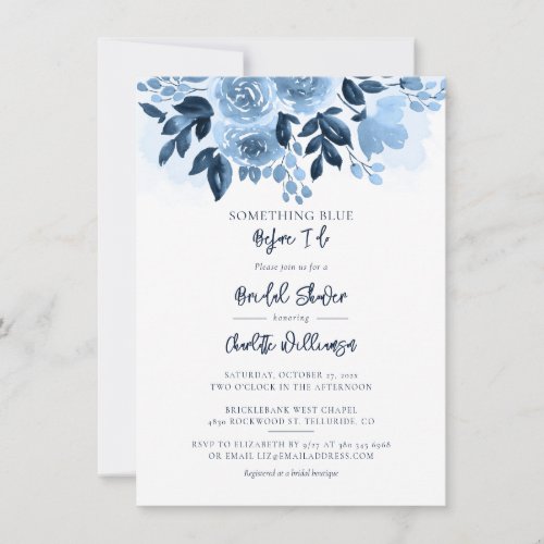 Dusty Blue Floral Watercolor Bridal Shower Invitation