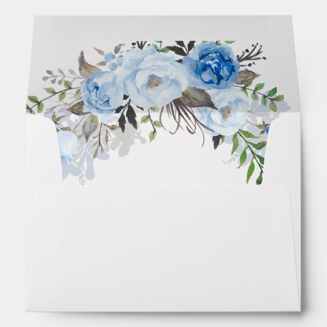 Dusty Blue Floral Watercolor Envelope (Back (Bottom))