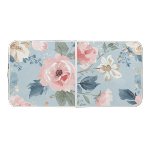 Dusty Blue Floral Watercolor Garden Pink Blooms Beer Pong Table