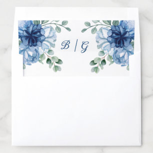 Dusty Blue Floral Watercolor Monogram Wedding Envelope Liner