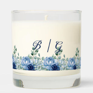Dusty Blue Floral Watercolor Monogram Wedding Scented Candle