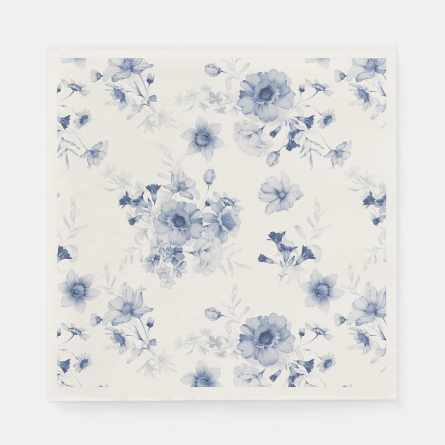Dusty Blue Floral Watercolor  Napkins (Front)