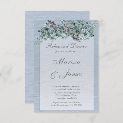 Dusty Blue Floral  Watercolor Rehearsal Dinner Invitation