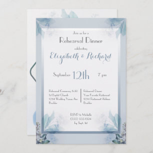 Dusty Blue Floral Watercolor Rehearsal Dinner Invitation