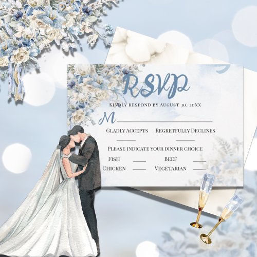 Dusty Blue Floral Watercolor  RSVP Card