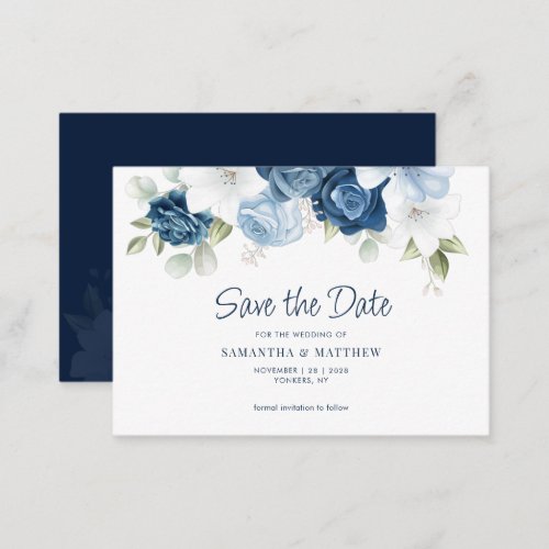 Dusty Blue Floral Watercolor Save the Date Note Card