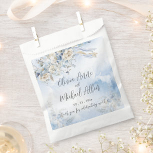 Dusty Blue Floral Watercolor Script Wedding Favor Bag