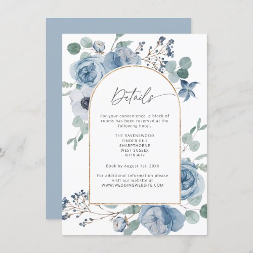 Dusty blue floral watercolor wedding Details Enclosure Card