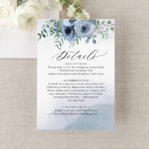 Dusty Blue Floral Watercolor Wedding Details Enclosure Card