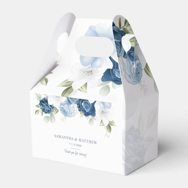 Dusty Blue Floral Watercolor Wedding Favor Boxes (Front Side)