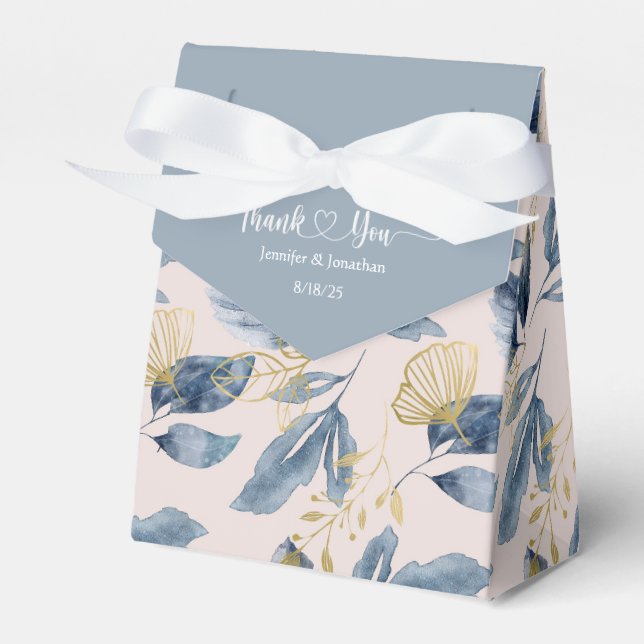   Dusty Blue Floral Watercolor Wedding   Favor Boxes (Front Side)