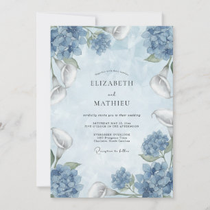Dusty Blue Floral Watercolor Wedding Invitation