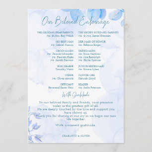 Dusty Blue Floral Watercolor Wedding Itinerary Day Program