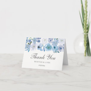 Dusty Blue Floral Watercolor Wedding Letterpress Thank You Card