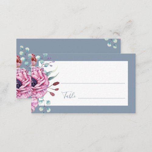 Dusty Blue Floral Watercolor Wedding Place Card