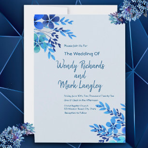 Dusty Blue Floral Watercolor Wedding Postcard