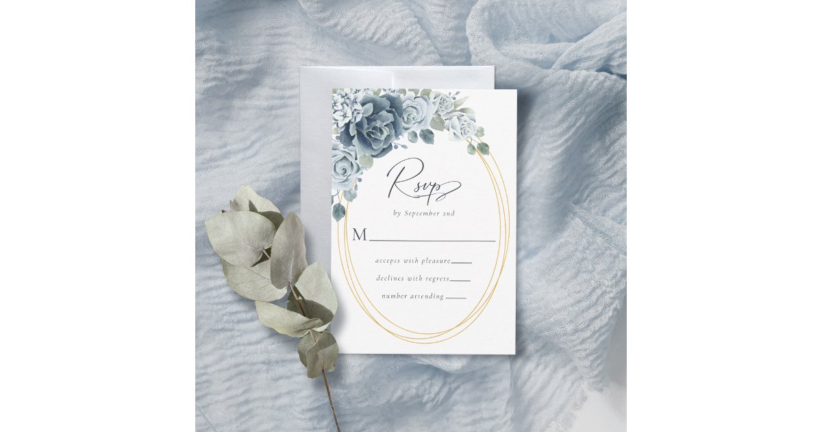 Dusty Blue Floral Watercolor Wedding RSVP Card | Zazzle