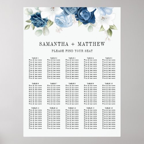 Dusty Blue Floral Watercolor Wedding Seating Chart