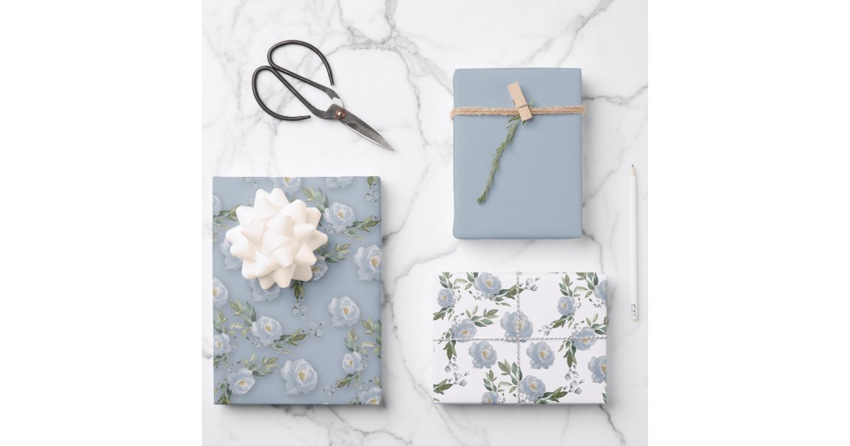 Dusty Blue Floral Wrapping Paper – Clap Clap