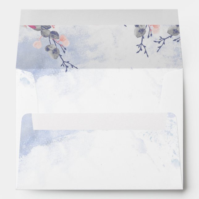 Dusty Blue Floral Watercolors Wedding Envelope (Back (Bottom))