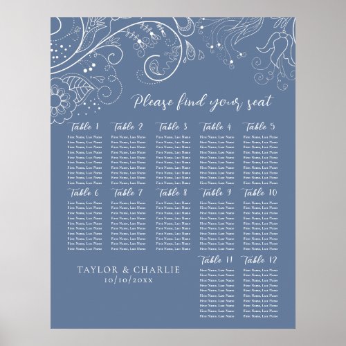 Dusty Blue Floral Wedding 12 Tables Seating Chart