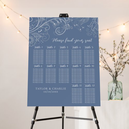 Dusty Blue Floral Wedding 12 Tables Seating Chart Foam Board