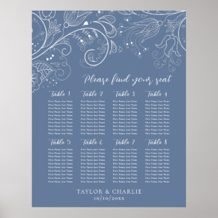 Dusty Blue Floral Wedding 8 Tables Seating Chart