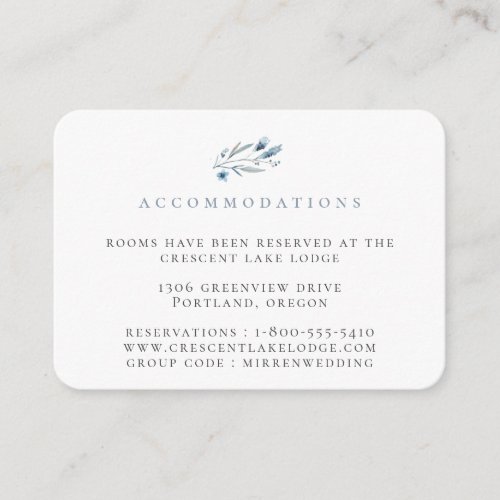 Dusty Blue Floral Wedding Accommodations Enclosure Card