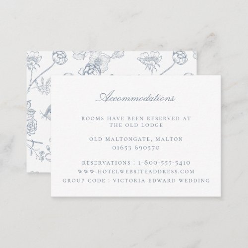 Dusty Blue Floral Wedding Accommodations Enclosure Card