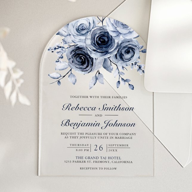 Dusty Blue Floral Wedding Acrylic Invitations (Creator Uploaded)